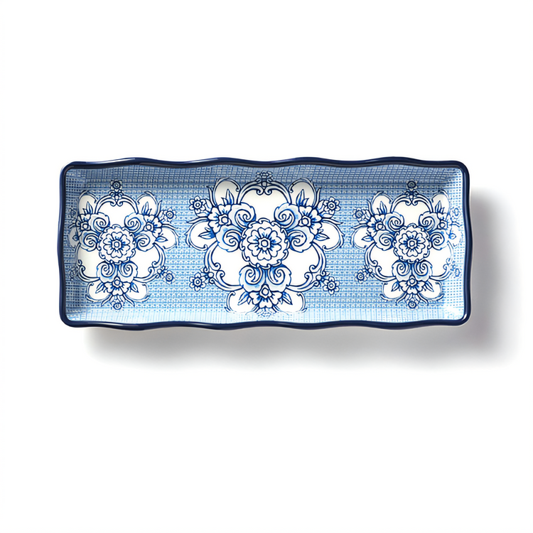 Product image #1 for American Metalcraft Isabella 14-Inch Rectangular Melamine Platter with Blue and White Pattern
