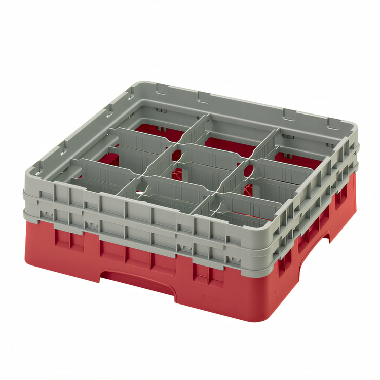 Product image #2 for Cambro Camrack Full Size 9-Compartment Glass Rack with 2 Extenders, Red