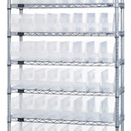 Thumbnail image #1 for Quantum WR9-203CL 36"W x 18"D x 74"H Stationary Chrome Wire Shelving System with 9 Shelves and 64 Clear Bins