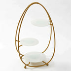 Thumbnail image #1 for American Metalcraft SRG3 Oval Three-Tier Gold Steel Buffet Stand with Frosted Glass Plates