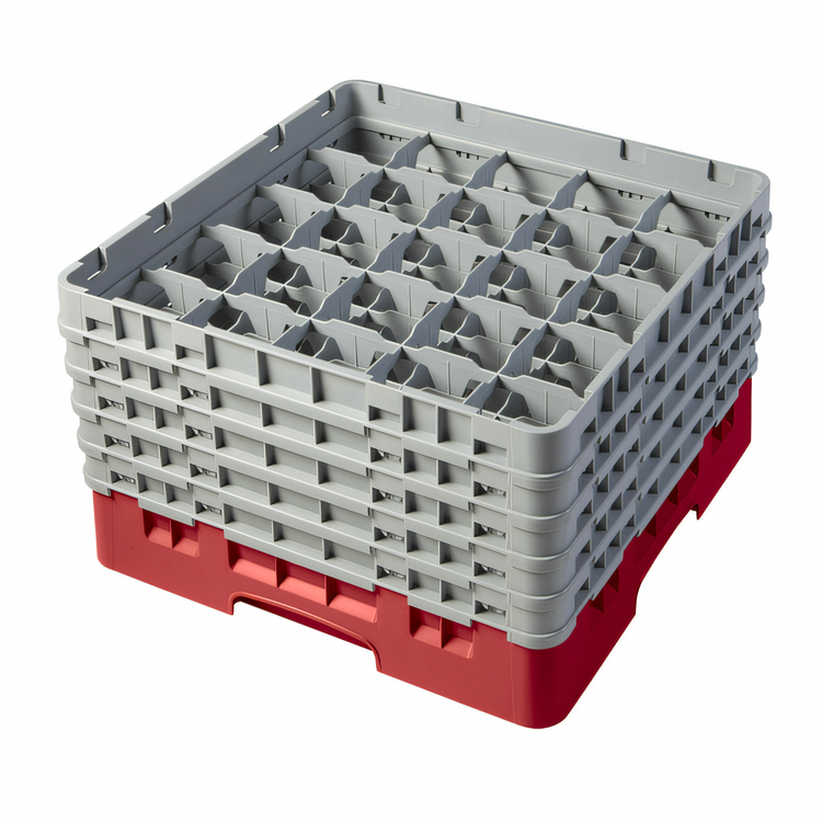 Product image #2 for Cambro Camrack® Full-Size 25-Compartment Glass Rack with 5 Extenders, 10-1/8 Inch Height, Red