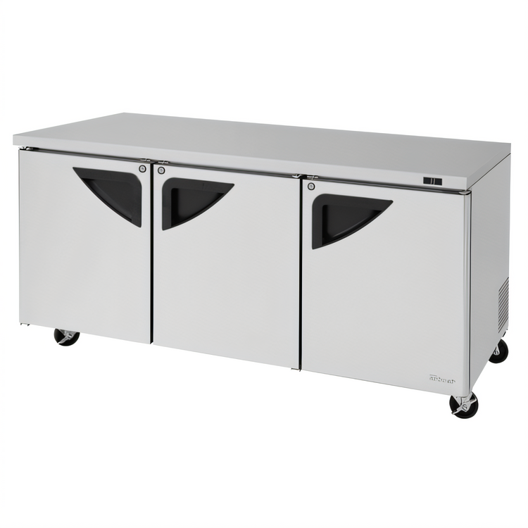Product image #1 for Turbo Air Super Deluxe Series 72-5/8-Inch Wide Three-Section Undercounter Refrigerator, Self-Contained Rear-Mount