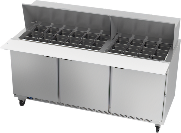 Product image #1 for Beverage-Air 72-Inch Three-Section Mega Top Refrigerated Prep Table with 30-Pan Opening