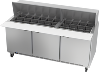 Beverage-Air 72-Inch Three-Section Mega Top Refrigerated Prep Table with 30-Pan Opening