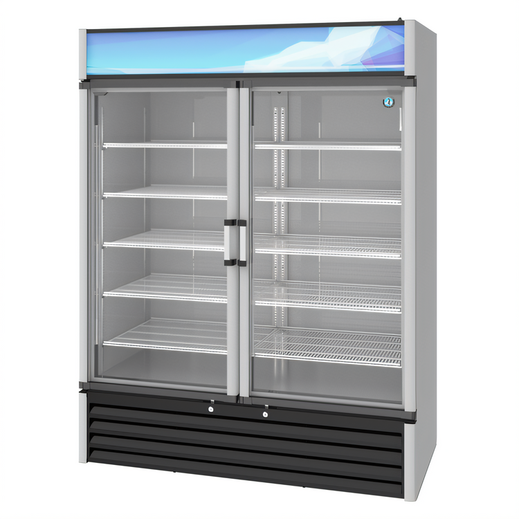 Product image #1 for Hoshizaki RM-49-HC Two-Section Reach-In Glass Door Refrigerated Merchandiser, 42.61 Cu. Ft., Bottom-Mount Self-Contained