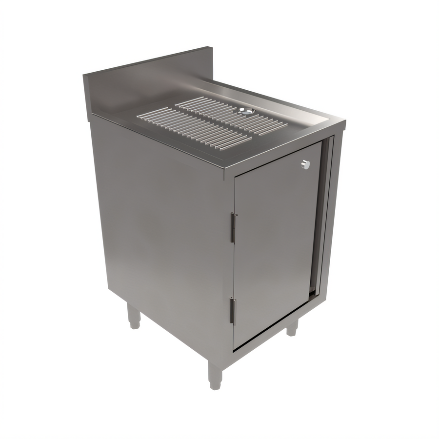 Product image #1 for BK Resources UBC-1821HL Freestanding Stainless Steel Underbar Cabinet with Hinged Door and Lock, 18-Inch Drainboard Top, 4-Inch Riser