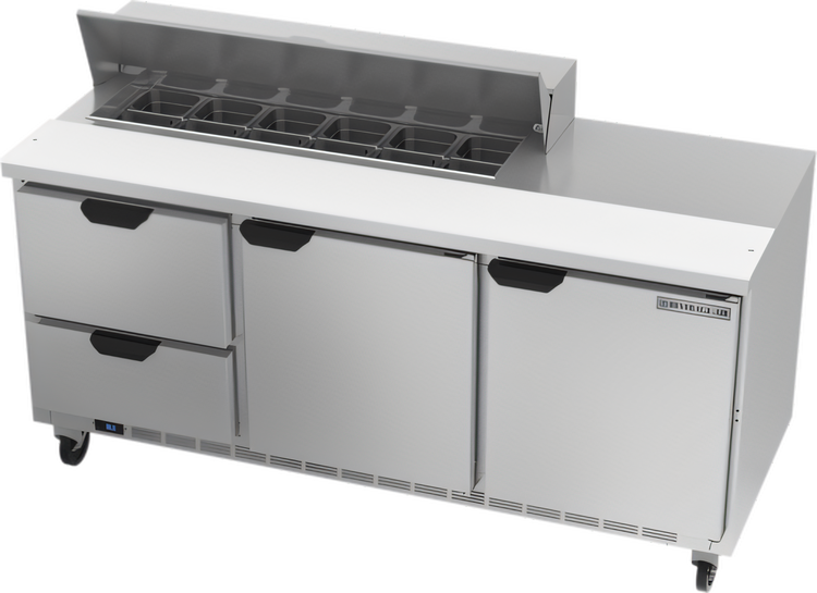 Product image #1 for Beverage-Air 72-Inch Three-Section Sandwich Prep Table with 2 Doors, 2 Drawers and 12-Pan Top