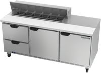 Beverage-Air 72-Inch Three-Section Sandwich Prep Table with 2 Doors, 2 Drawers and 12-Pan Top