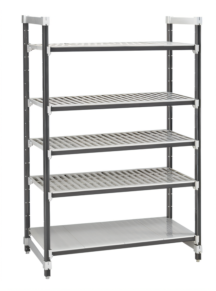 Product image #1 for Cambro Camshelving Elements XTRA 5-Tier Stationary Starter Polymer Shelving Unit, 21-Inch Deep x 24-Inch Wide x 84-Inch High, Speckled Gray