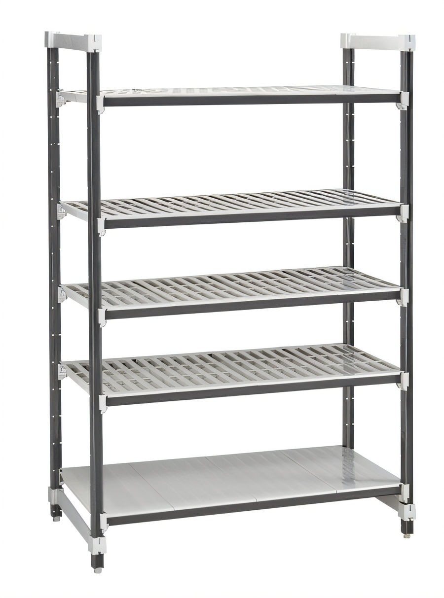 Product image #1 for Cambro Camshelving Elements XTRA 5-Tier Stationary Starter Polymer Shelving Unit, 21-Inch Deep x 24-Inch Wide x 84-Inch High, Speckled Gray