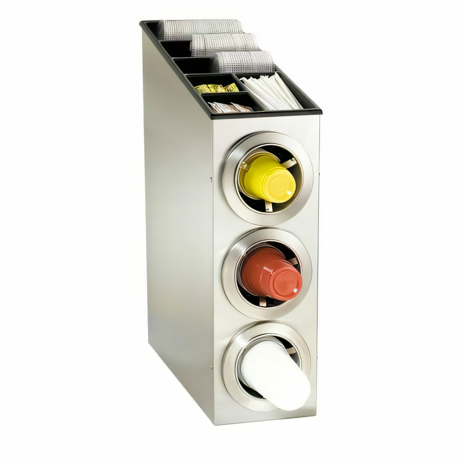 Product image #1 for Dispense-Rite Countertop Stainless Steel Cup & Lid Dispensing Cabinet with 3 Adjustable Cup Dispensers
