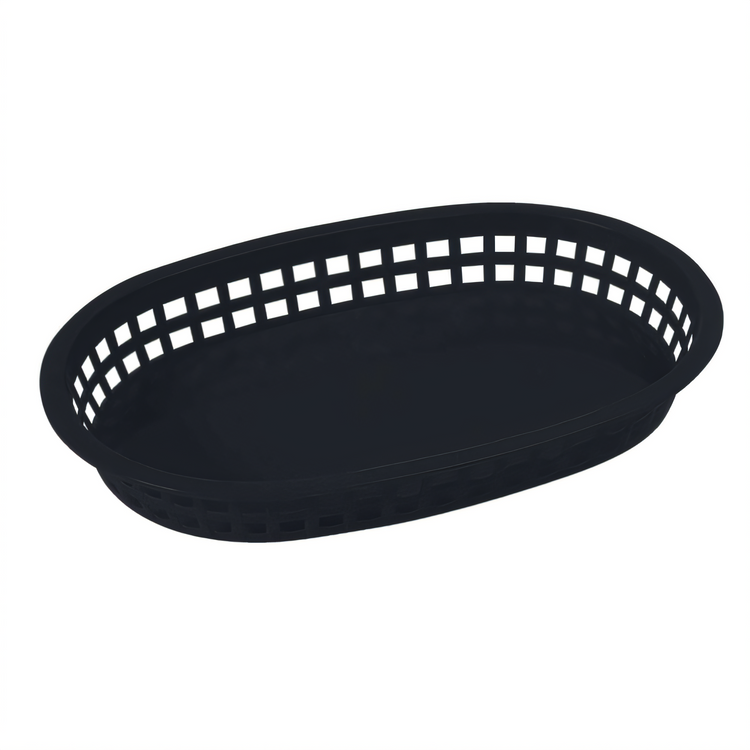 Product image #1 for Black Oval Plastic Flat Bottom Platter Basket, 10-3/4 x 7-1/4 x 1-1/2 Inches