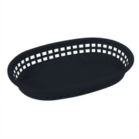 Black Oval Plastic Flat Bottom Platter Basket, 10-3/4 x 7-1/4 x 1-1/2 Inches
