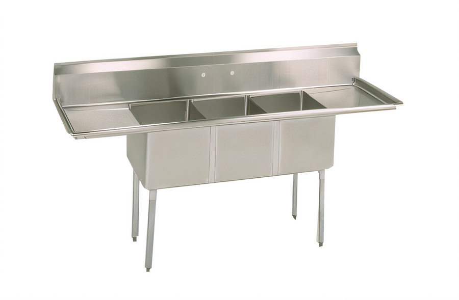 Product image #1 for 54-Inch Economy Three-Compartment Commercial Stainless Steel Sink with Left and Right Drainboards