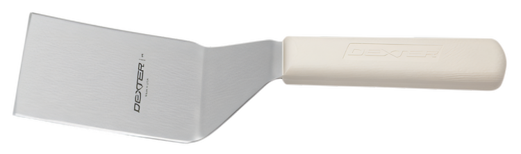 Product image #2 for Sani-Safe Hamburger Turner, 4 x 3 Inch Stiff Offset Stainless Steel Blade with White Polypropylene Handle