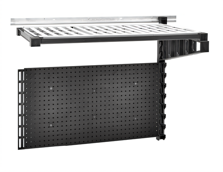 Product image #1 for Cambro Camshelving Elevation 18" x 36" Wall-Mounted Task Station Add-On Kit with Vented Shelf and Hanging Pegboard, Black