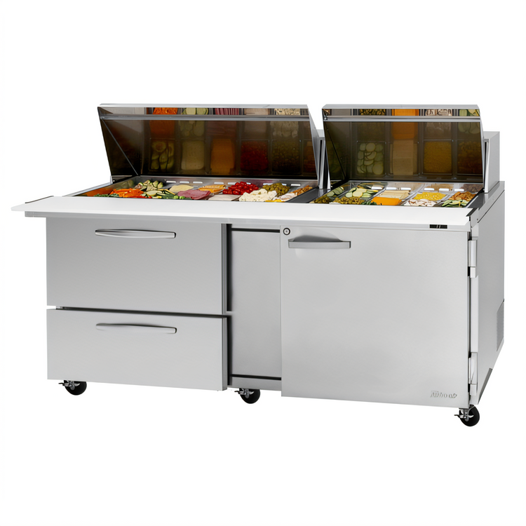 Product image #1 for Turbo Air PRO Series 72-5/8-Inch Wide Self-Contained Mega Top Sandwich/Salad Prep Table with 2 Drawers, 1 Door, and 30-Pan Top