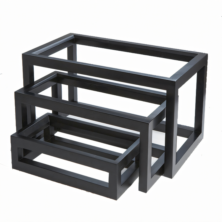 Product image #1 for American Metalcraft 3-Piece Rectangular Black Lacquered Wood Buffet Riser Set