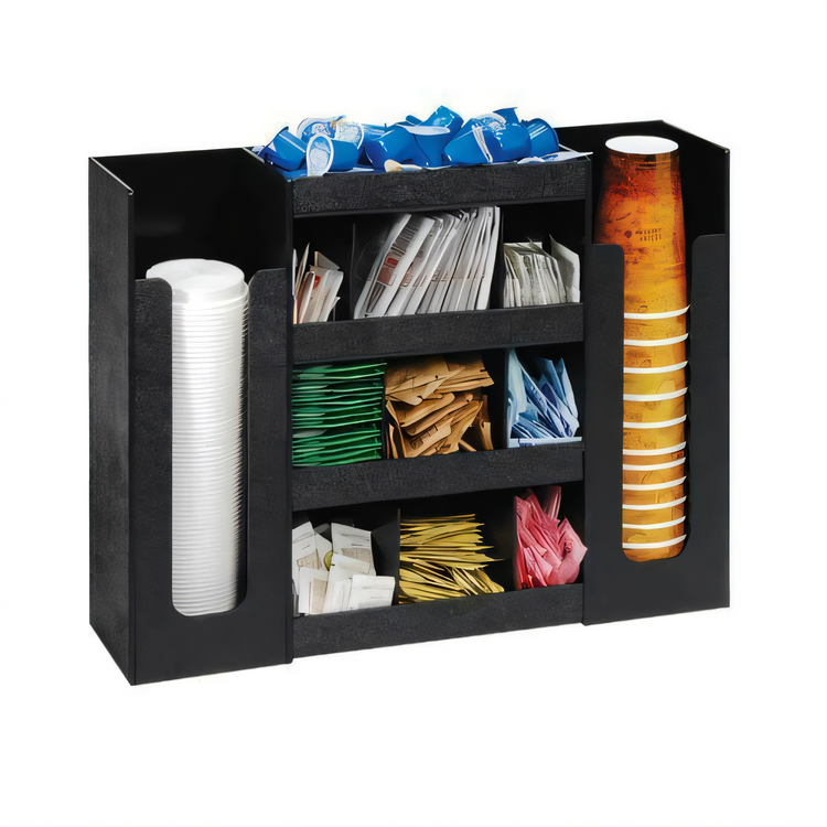 Product image #1 for Dispense-Rite DLCO-5BT Countertop 6-Section Black Polystyrene Cup, Lid & Condiment Organizer
