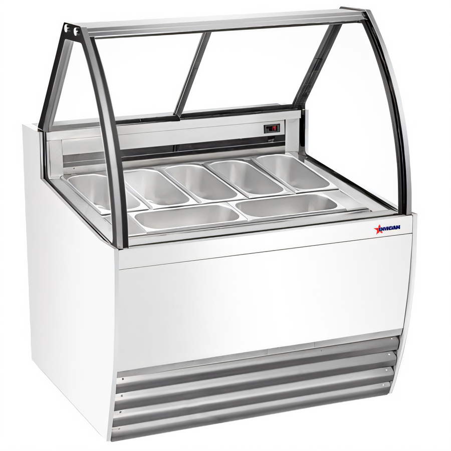 Product image #1 for Omcan White 41.3-Inch Full-Service Gelato Display Showcase, 7-Pan, Curved Glass