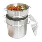 Thumbnail image #1 for Town Equipment 34416SDP 16-Inch Aluminum Clam Steamer Set with Two Steamers, 12-Inch Deep Water Pan and Cover