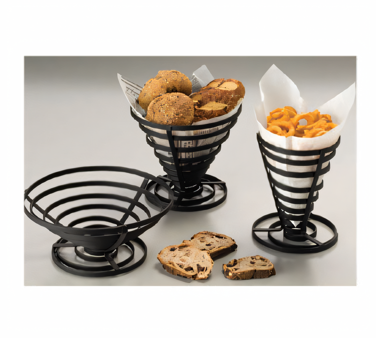 Product image #1 for American Metalcraft Conical Flat-Coil French Fry Basket, 5 Inch Diameter x 6-3/4 Inch H, Wrought Iron, Black