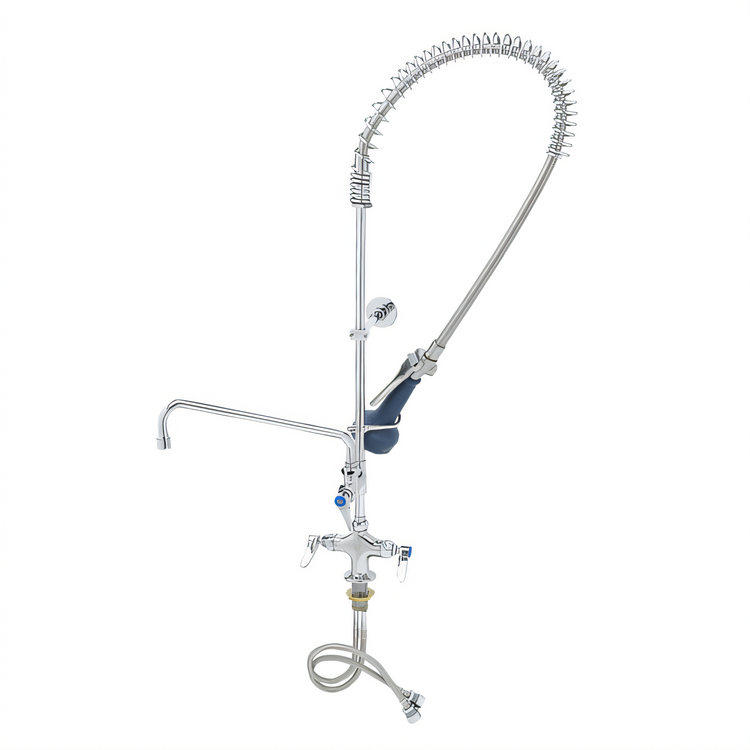 Product image #1 for T&S Brass Deck-Mount Pre-Rinse Unit with Single-Hole Mixing Faucet, 12-Inch Swing Spout Add-On Faucet, and Low-Flow Spray Valve