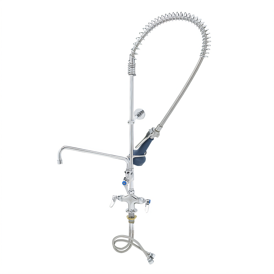 Product image #1 for T&S Brass Deck-Mount Pre-Rinse Unit with Single-Hole Mixing Faucet, 12-Inch Swing Spout Add-On Faucet, and Low-Flow Spray Valve