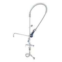 T&S Brass Deck-Mount Pre-Rinse Unit with Single-Hole Mixing Faucet, 12-Inch Swing Spout Add-On Faucet, and Low-Flow Spray Valve