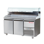 Thumbnail image #1 for Marra Forni GPZ166A Two-Section Refrigerated Pizza Prep Table, Granite Top, 7-Pan Rail, 2 Self-Closing Doors