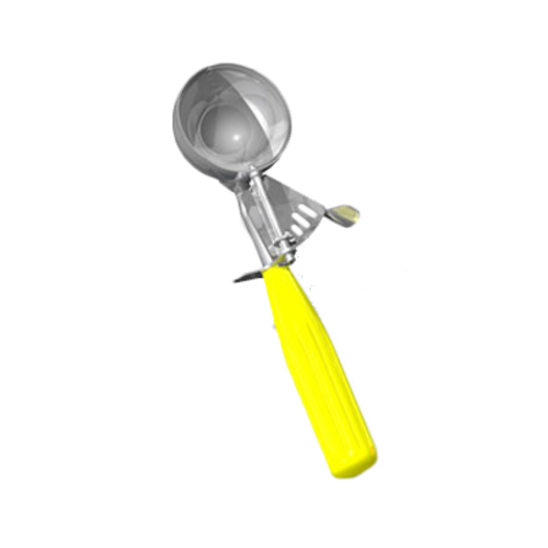 Product image #1 for Crestware #20 Thumb Press 18/8 Stainless Steel Disher with Yellow Handle, 1 to 1.8 oz.