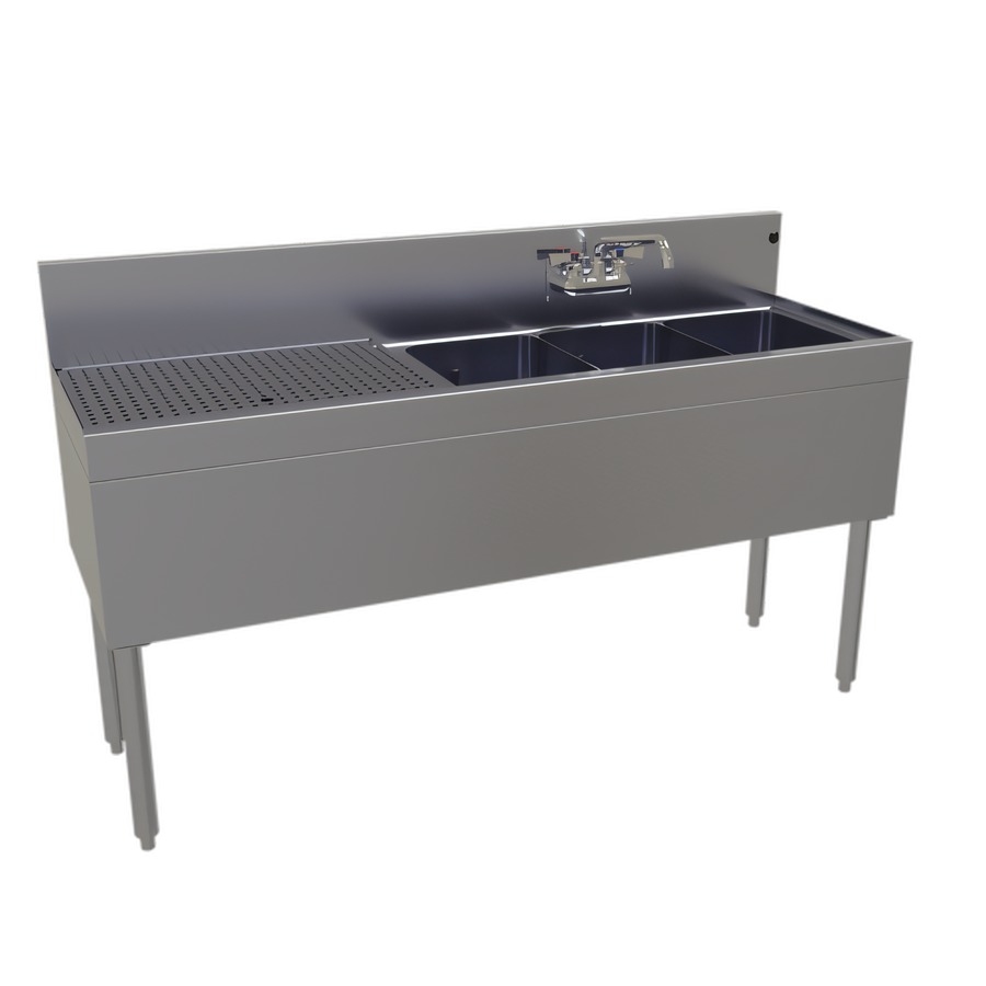 Product image #1 for Glastender Three-Compartment Stainless Steel Underbar Sink Unit with Left Drainboard, 60W x 19D