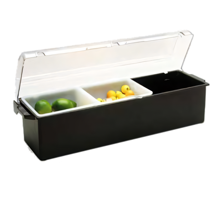 Product image #1 for Vollrath Kondi-Keeper 18-Inch 3-Section Plastic Condiment Dispenser with Notched Lid, Black