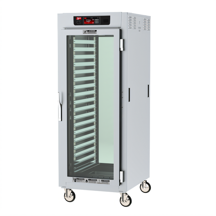 Product image #1 for Metro C5 8 Series Mobile Pass-Thru Controlled Temperature Heated Holding Cabinet, Full Height, Glass Doors, 18-Pan Capacity, 120V