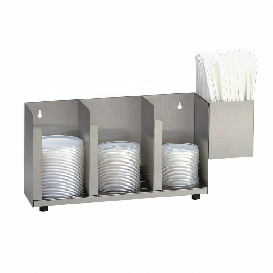 Product image #1 for Dispense-Rite Adjustable 3-Section Stainless Steel Lid/Cup Organizer Tower with Straw Attachment