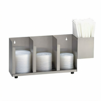 Dispense-Rite Adjustable 3-Section Stainless Steel Lid/Cup Organizer Tower with Straw Attachment