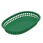 Thumbnail image #1 for TableCraft Products Chicago 1076FG Oval Plastic Platter Basket, Forest Green, 10-1/2" x 7-1/4" x 1-1/2" Case of 36