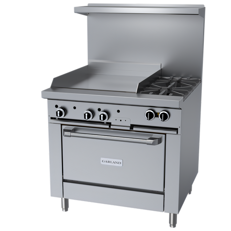 Product image #1 for Garland G Starfire Pro 36-Inch Gas Restaurant Range with 2 Open Burners, 24-Inch Griddle, and Standard Oven