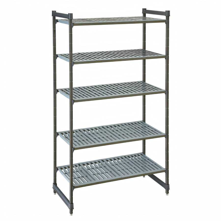 Product image #1 for Cambro Camshelving Basics Plus 5-Shelf Stationary Starter Unit, 24 x 48 x 64 Inch, Vented Polymer Shelving, Brushed Graphite