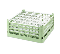 Vollrath Signature Full-Size 25-Compartment Medium Compartment Glass Rack, Polypropylene, Light Green with Burgundy Extenders