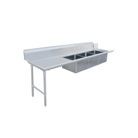 Straight Soiled Dishtable with 3 Pre-Rinse Sinks, 120 x 30 x 44 Inches, Left-to-Right Operation, 16 Gauge 304 Stainless Steel