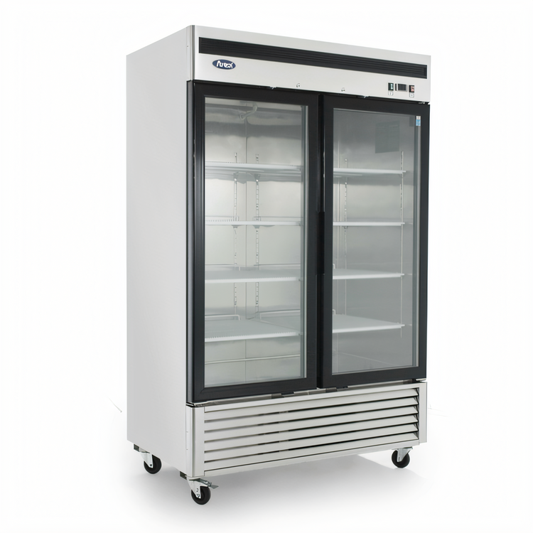 Product image #1 for Atosa Two-Section Glass Door Refrigerator Merchandiser, 44.8 Cu. Ft., Bottom-Mount Self-Contained, Stainless Steel