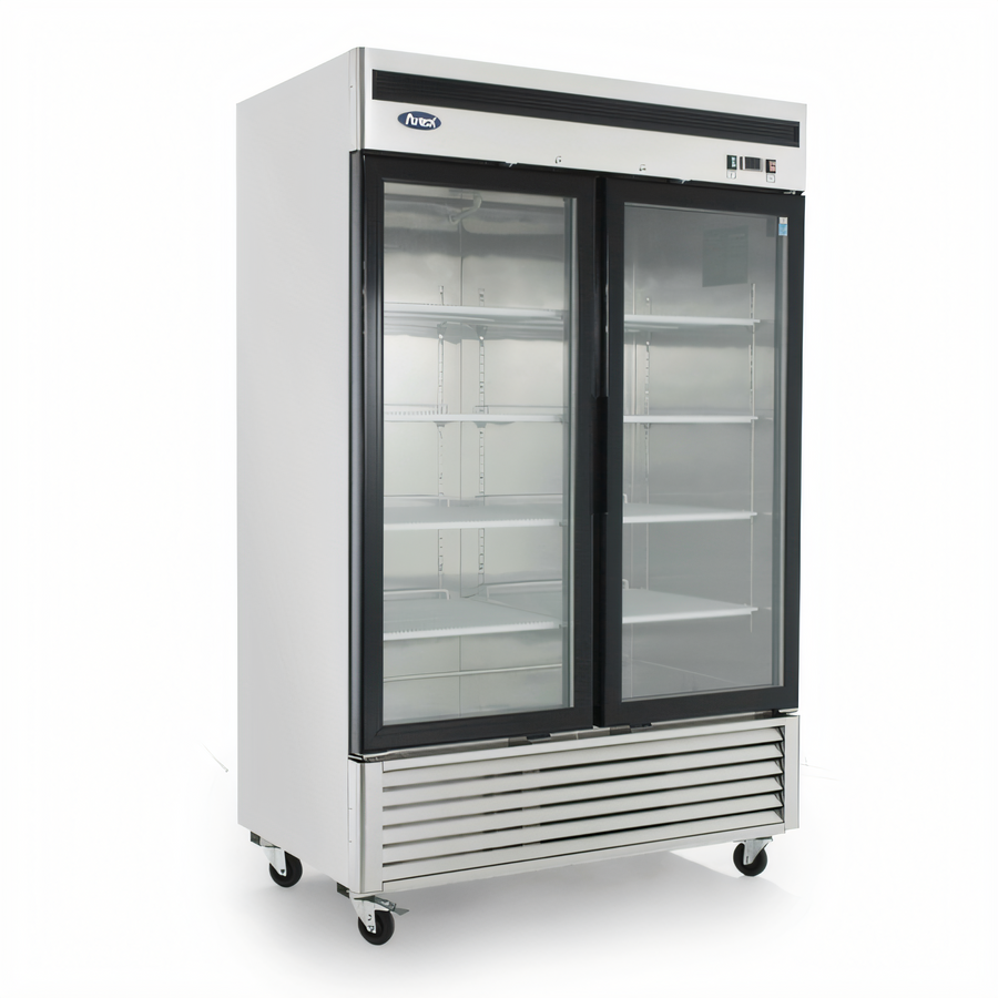 Product image #1 for Atosa Two-Section Glass Door Refrigerator Merchandiser, 44.8 Cu. Ft., Bottom-Mount Self-Contained, Stainless Steel