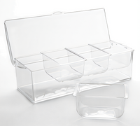 American Metalcraft Clear Polycarbonate 4-Compartment Bar Garnish Caddy Condiment Server Set with Hinged Lid and Ice Space, 88 oz.