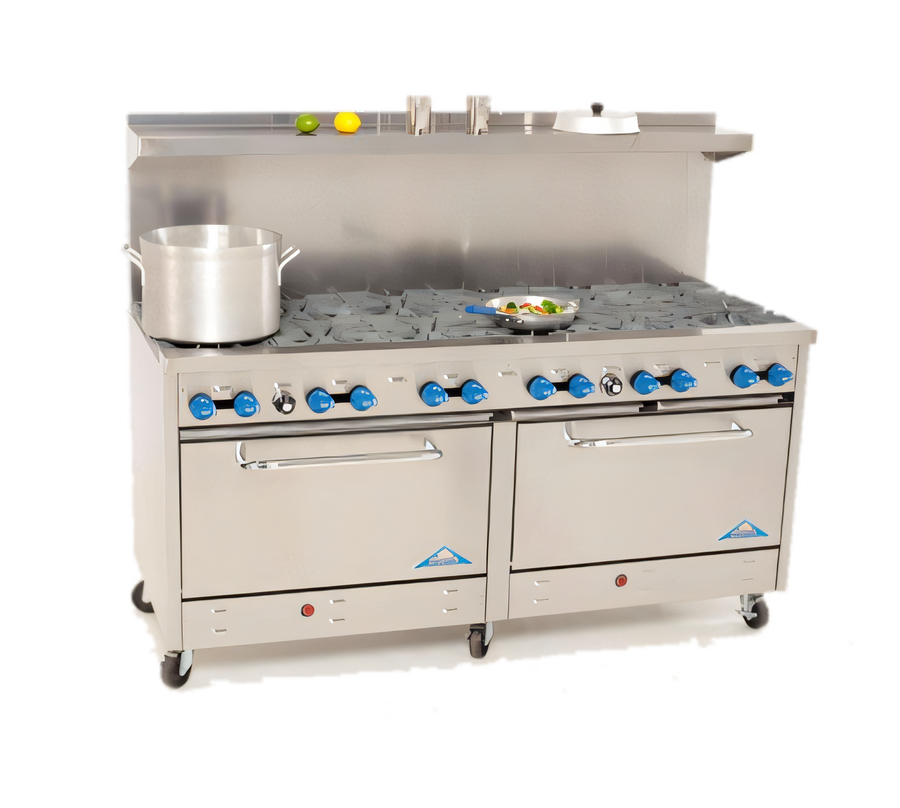 Product image #1 for Comstock-Castle 72-Inch Commercial Gas Range with 12 Open Burners and 2 Extra-Wide Ovens