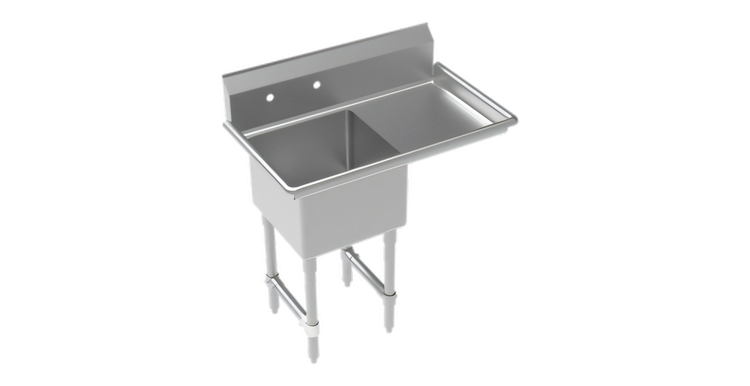 Product image #1 for Krowne Royal Series 1-Compartment Commercial Sink with Right Drainboard, 18" x 18" Bowl, 304 Stainless Steel