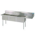 Thumbnail image #1 for BK Resources BKS-3-18-12-18RS Three-Compartment Stainless Steel Sink, Right Drainboard, 18 x 18 x 12 in Bowls