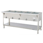 Thumbnail image #1 for Duke Manufacturing Aerohot E305 Electric 5-Well Hot Food Station, 72-3/8"W, 12" x 20" Wells, Stainless Steel Open Base, Poly Carving Board