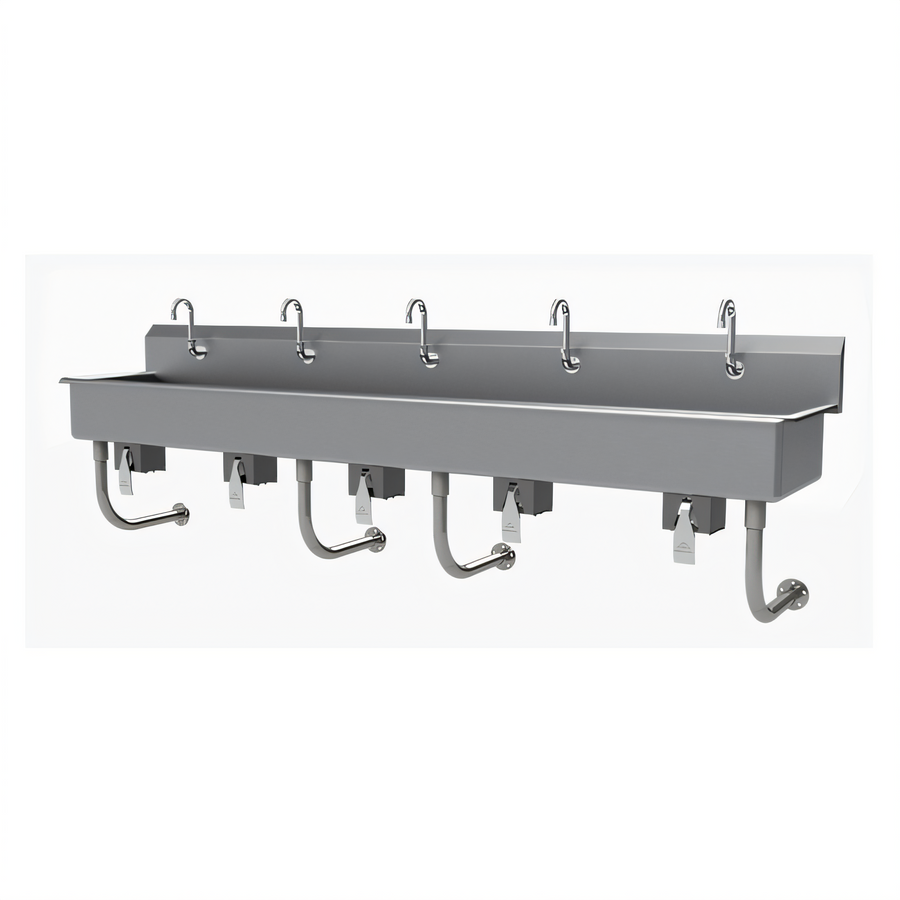 Product image #1 for Advance Tabco 5-Station Wall Mounted Knee Operated Hand Sink with Gooseneck Spouts, 100 Inch, 14 Gauge 304 Stainless Steel