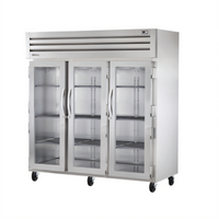 True SPEC SERIES Three-Section Glass Door Reach-In Refrigerator with Self-Contained Top-Mounted Refrigeration